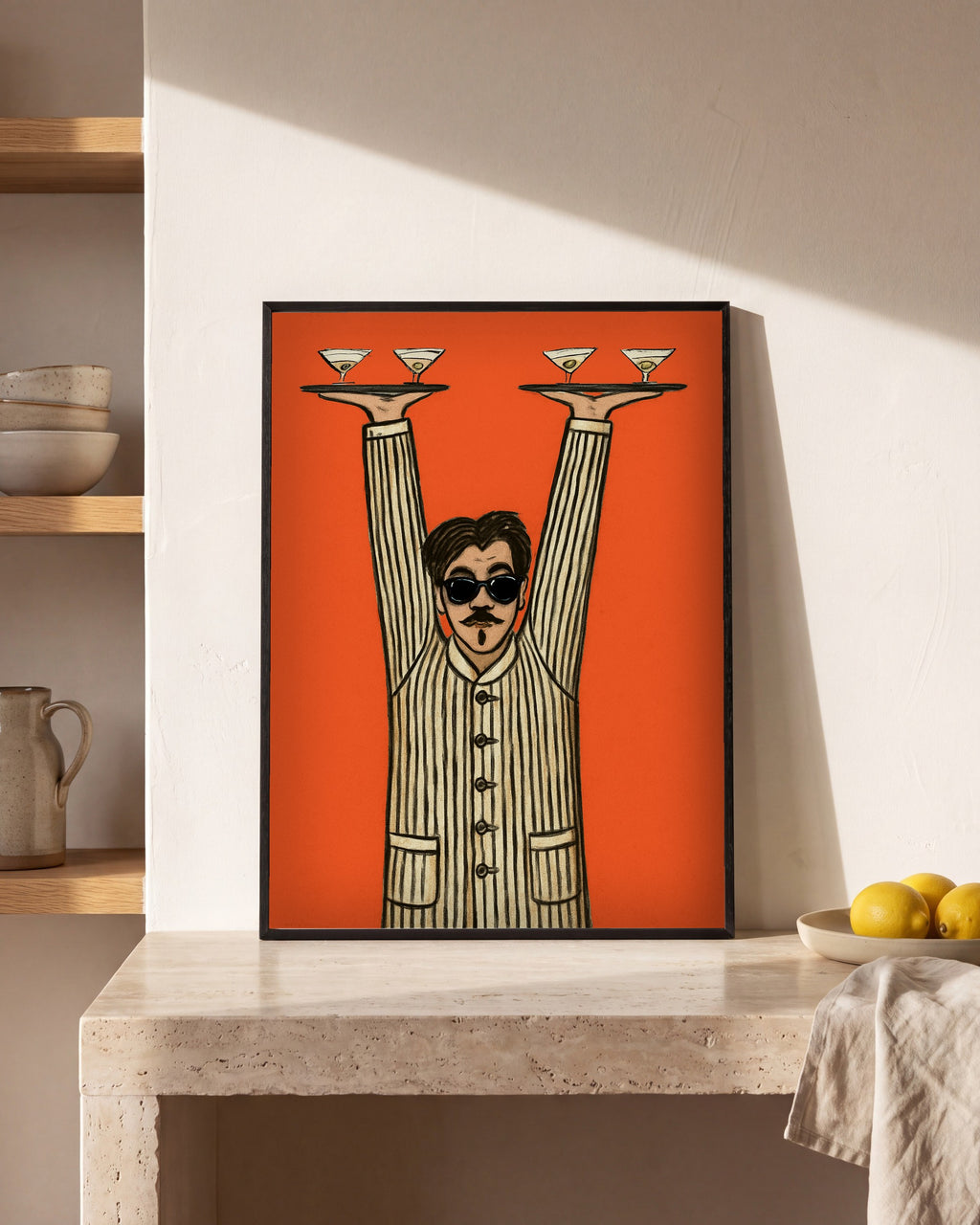 Plakat Barman w pomarańczy w kuchni, na kamiennym blacie