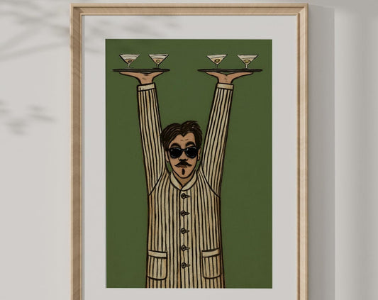 Mid Century Waiter Art Print Modern Bar Wall Art