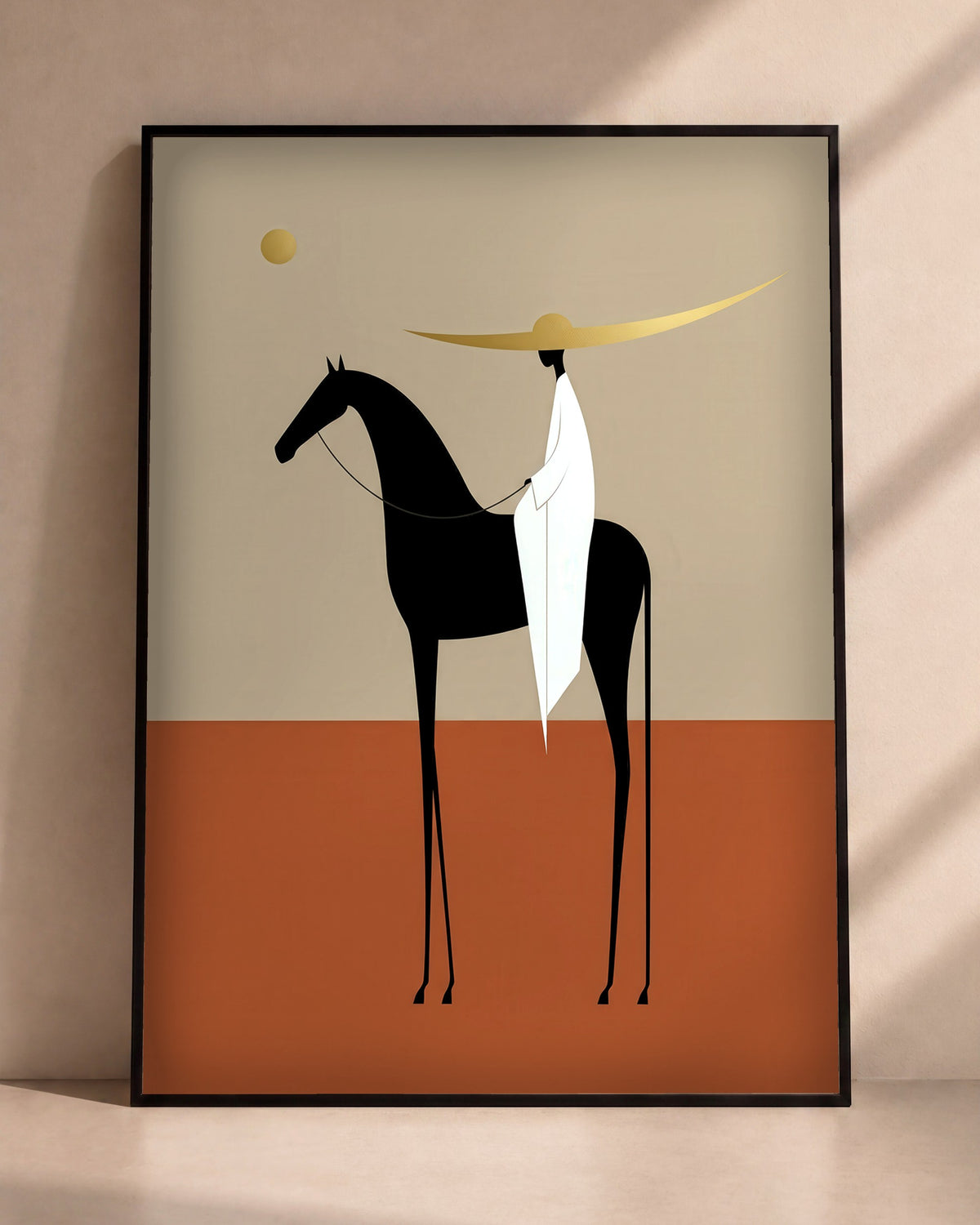 Plakat Jeździec w sombrero w czarnej ramie opartej o ścianę