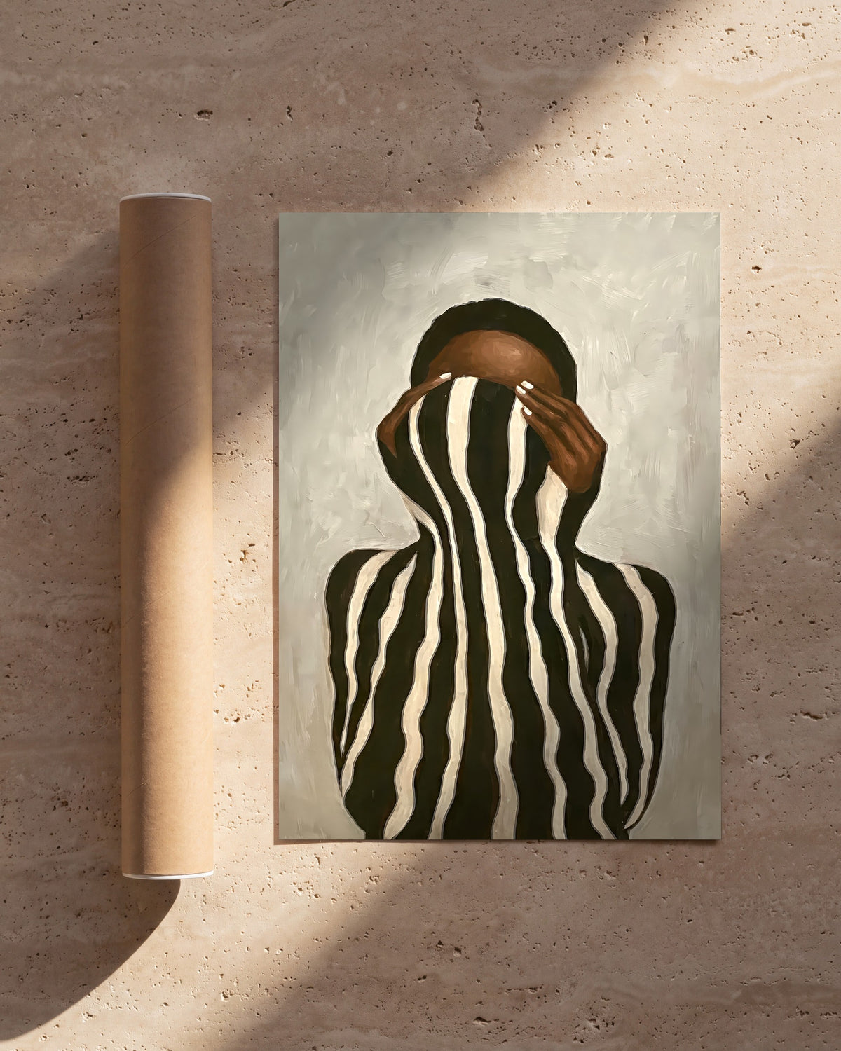 Plakat Zebra obok tekturowej tuby wysyłkowej